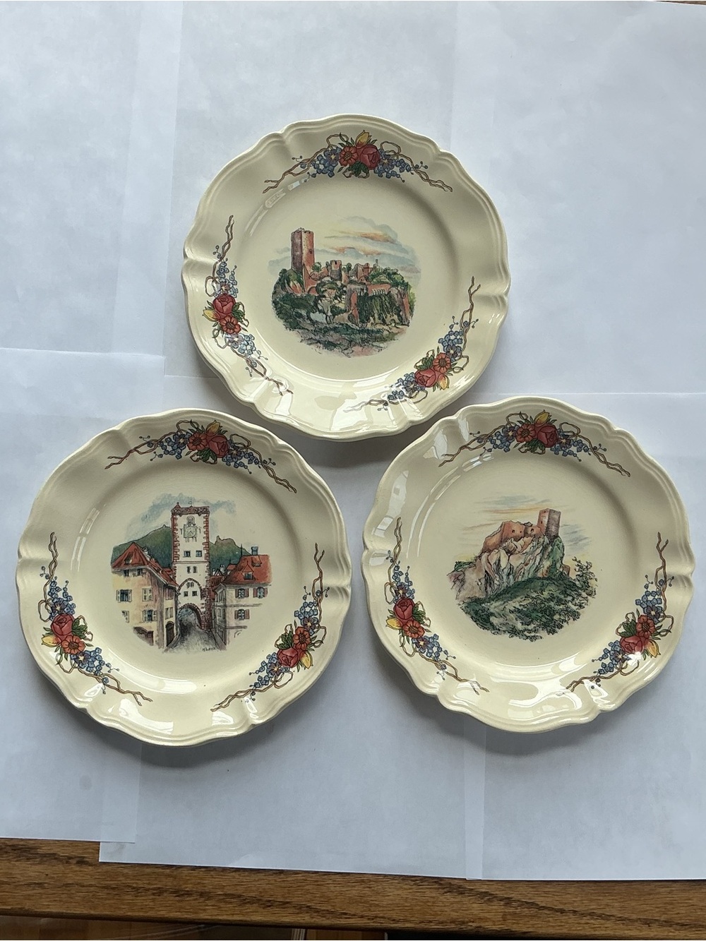 Set of three Sarreguemines Obernai salad plates, 7 1/2” round.